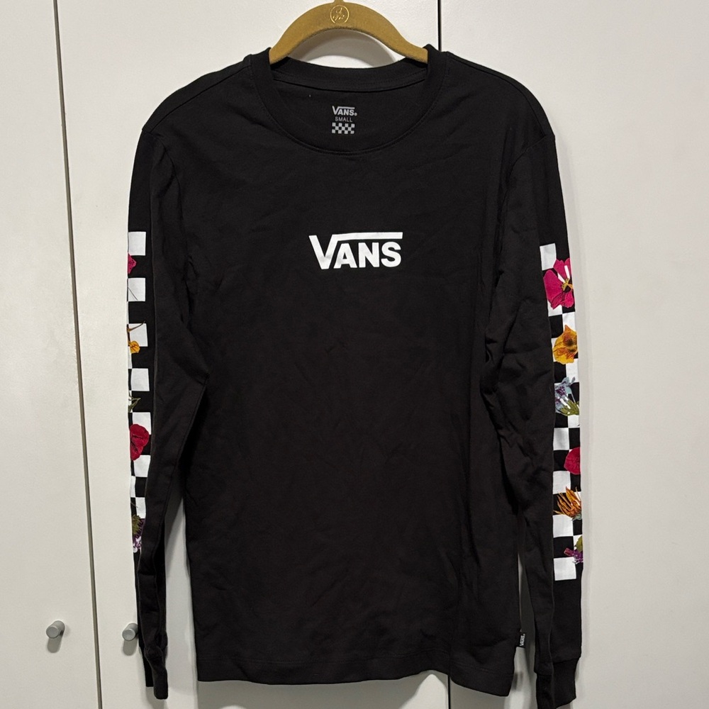 Vans Black Long Sleeve with Floral and Checkered Accents